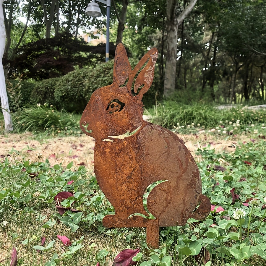 Metal Rabbit Garden Stake Rustic Bunny Lawn Yard Decor