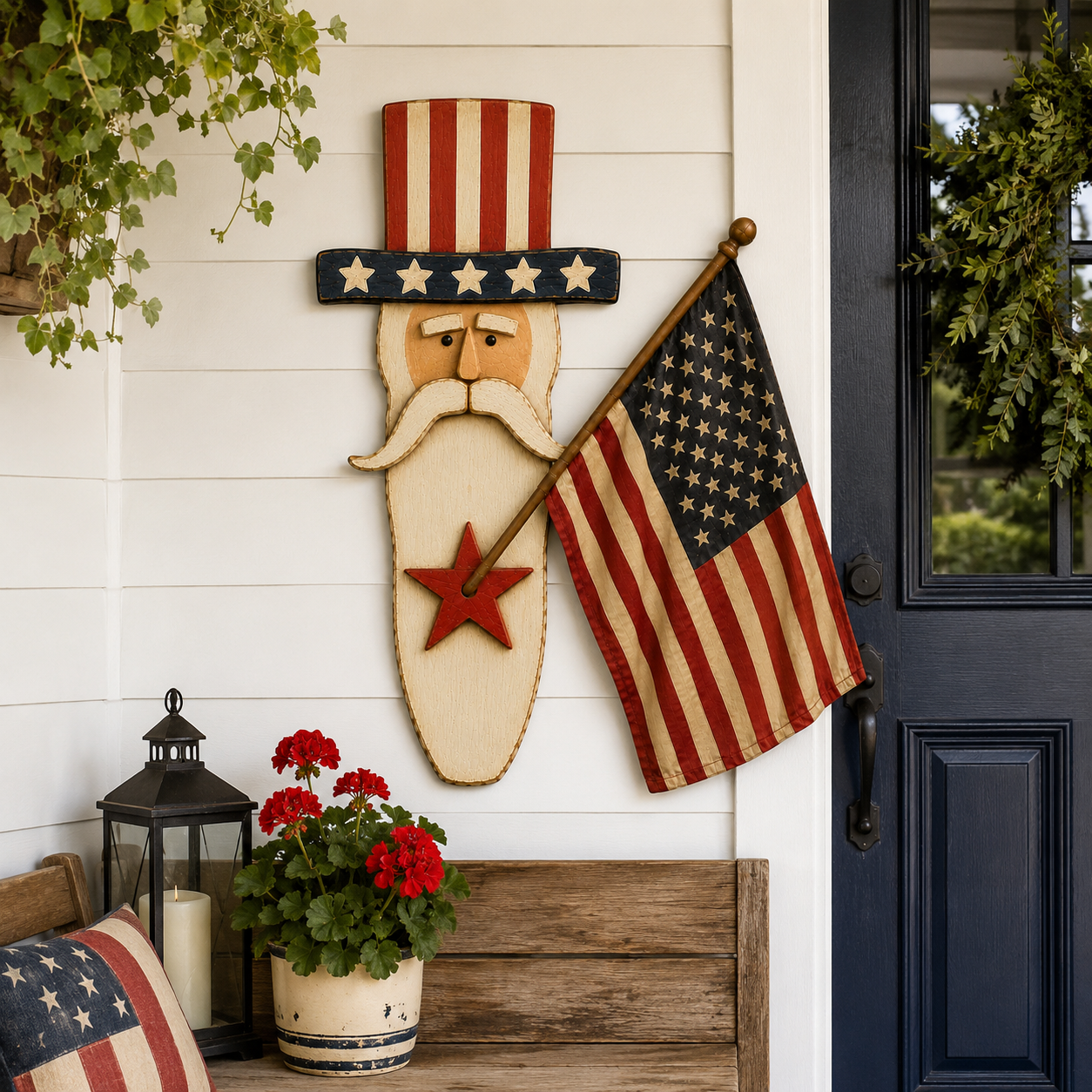 Vintage Uncle Sam Patriotic Wall Hanging with Flag-EASESTER
