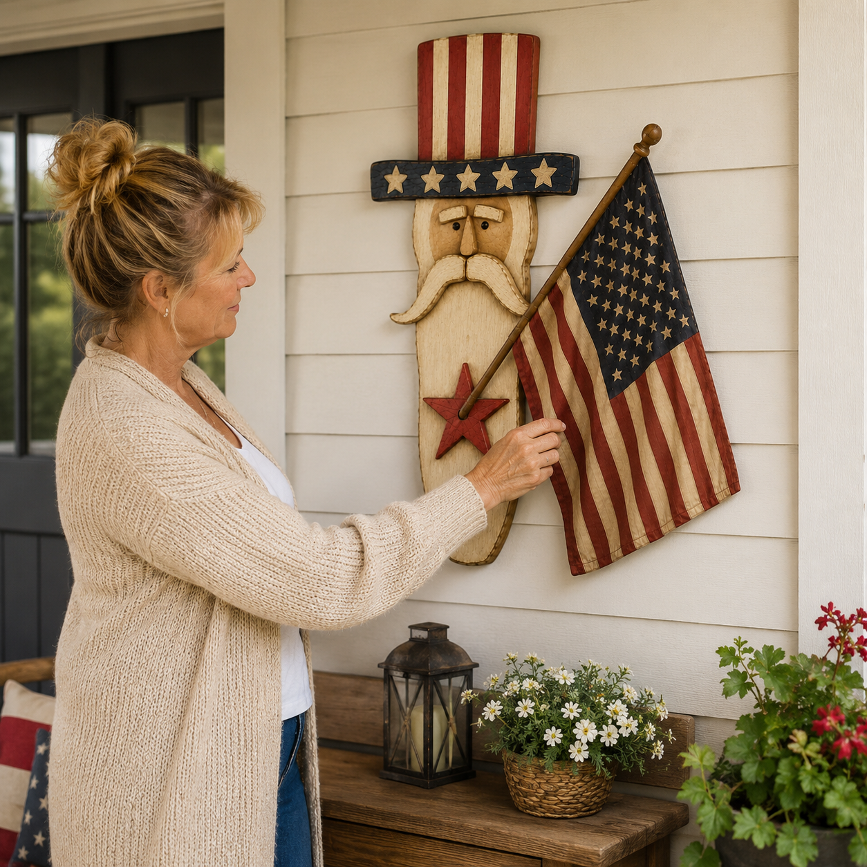 Vintage Uncle Sam Patriotic Wall Hanging with Flag-EASESTER