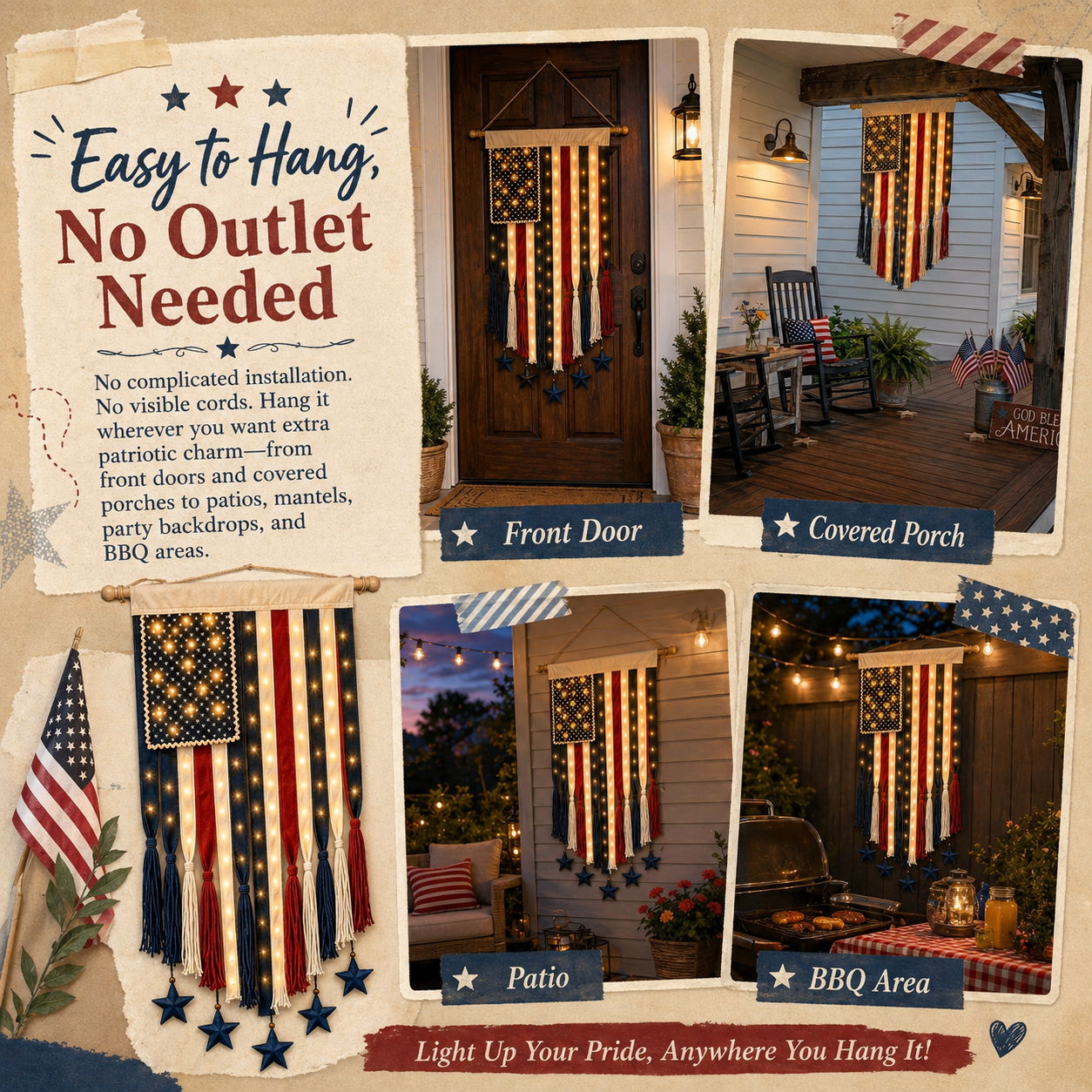 27" × 50" Lighted Star & Stripe Patriotic Porch Banner - Free Shipping NOW！-EASESTER