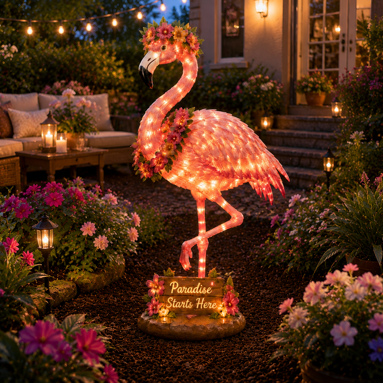 Flamingo Glow Garden Sculpture â€“ Tropical Pink Light-Up Yard Decor for Backyard & Patio Nights-EASESTER