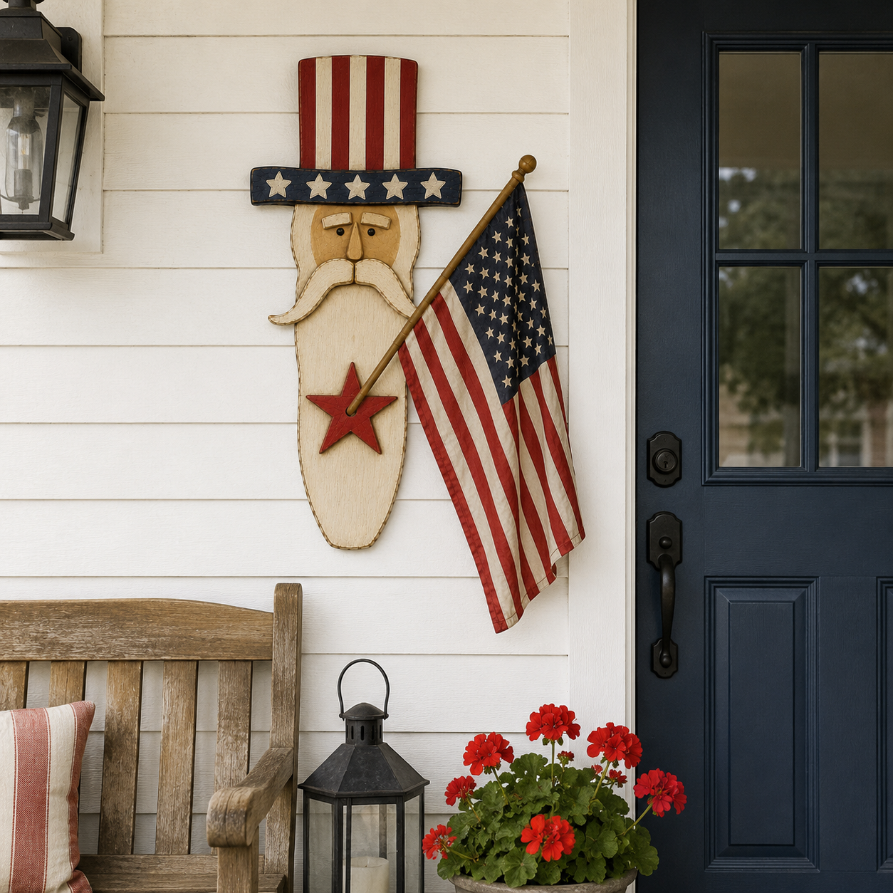 Vintage Uncle Sam Patriotic Wall Hanging with Flag-EASESTER