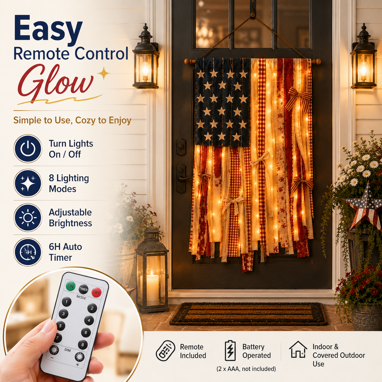 Lighted Rustic American Flag Hanging Banner