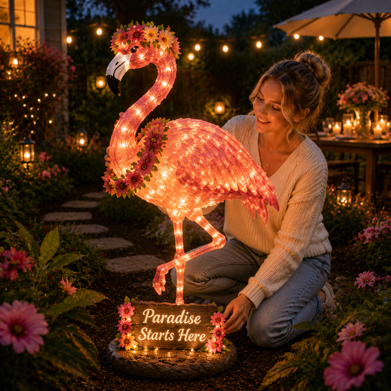 Flamingo Glow Garden Sculpture â€“ Tropical Pink Light-Up Yard Decor for Backyard & Patio Nights-EASESTER