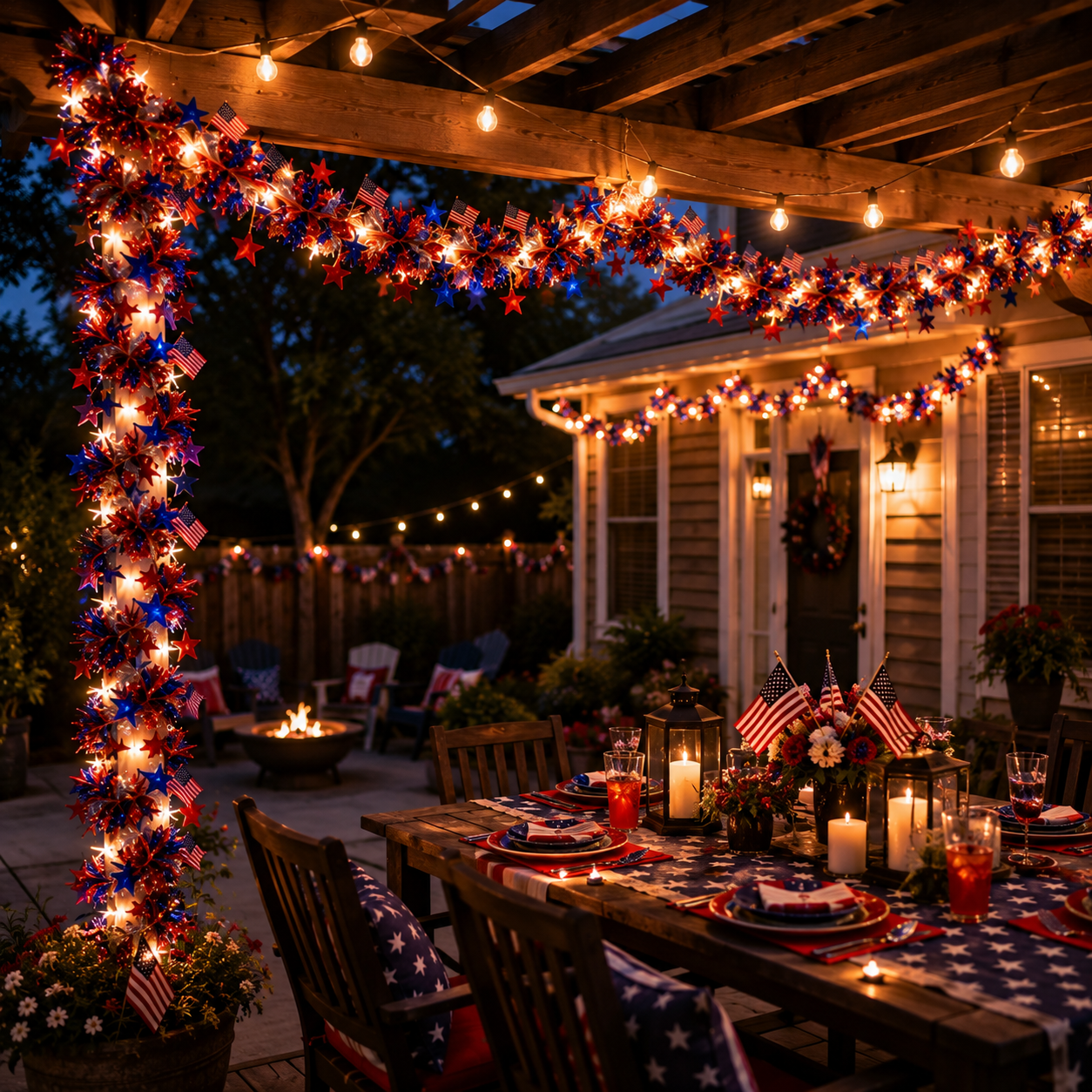 American Flag & Star Red White Blue Fairy Lights