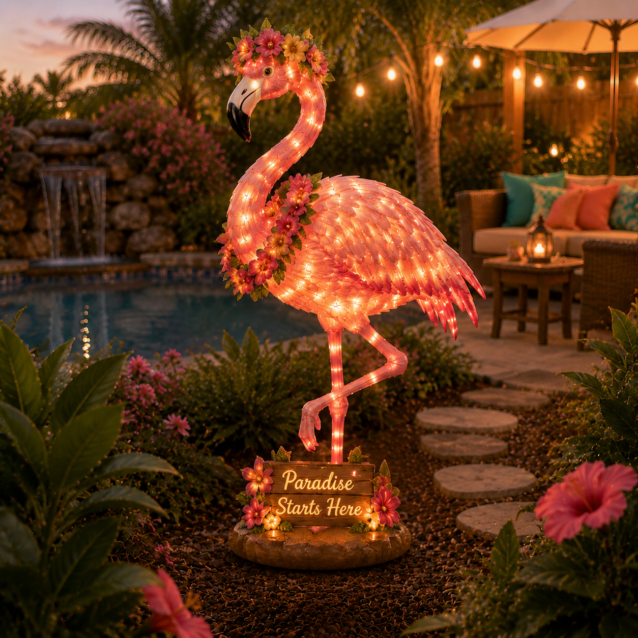 Flamingo Glow Garden Sculpture â€“ Tropical Pink Light-Up Yard Decor for Backyard & Patio Nights-EASESTER