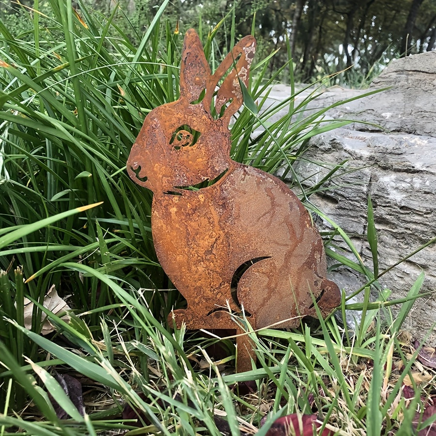 Metal Rabbit Garden Stake Rustic Bunny Lawn Yard Decor
