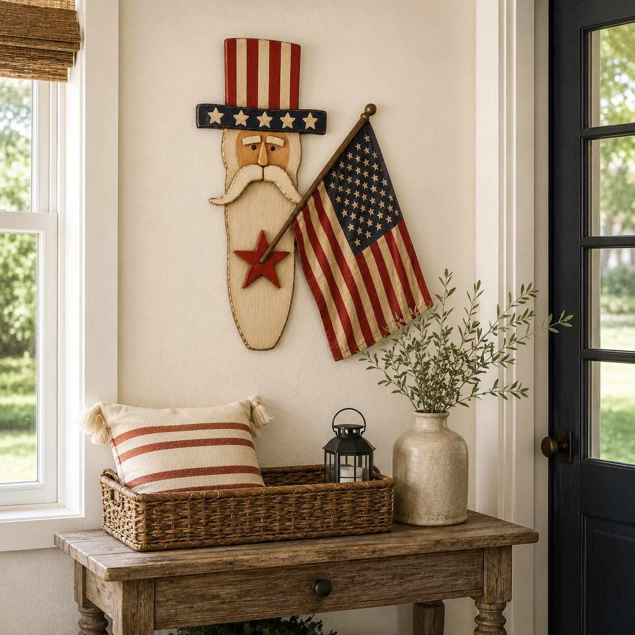 Vintage Uncle Sam Patriotic Wall Hanging with Flag-EASESTER