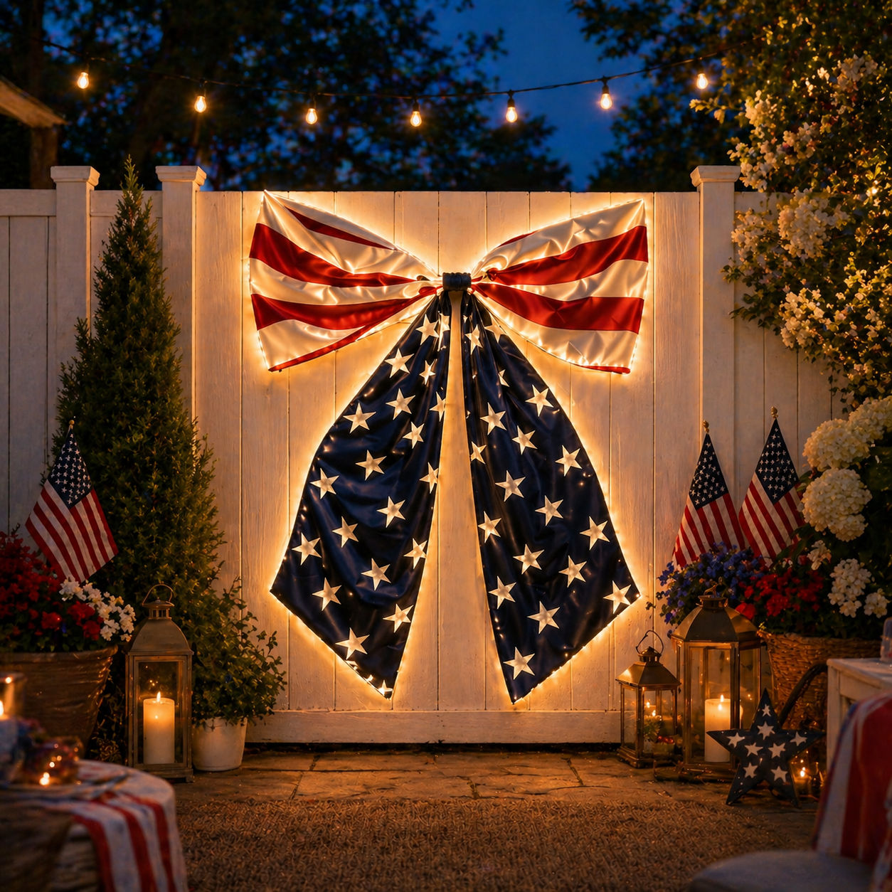 Lighted Extra Large American Flag Bow-EASESTER