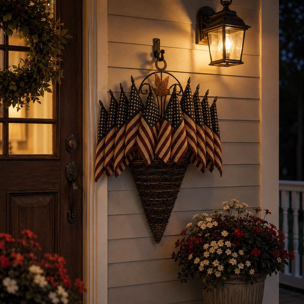Vintage Patriotic Flag Basket Door Hanger-EASESTER