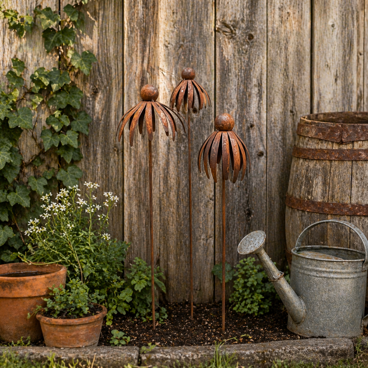 Three-Piece Vintage Metal Flower Garden Pergola Set-EASESTER