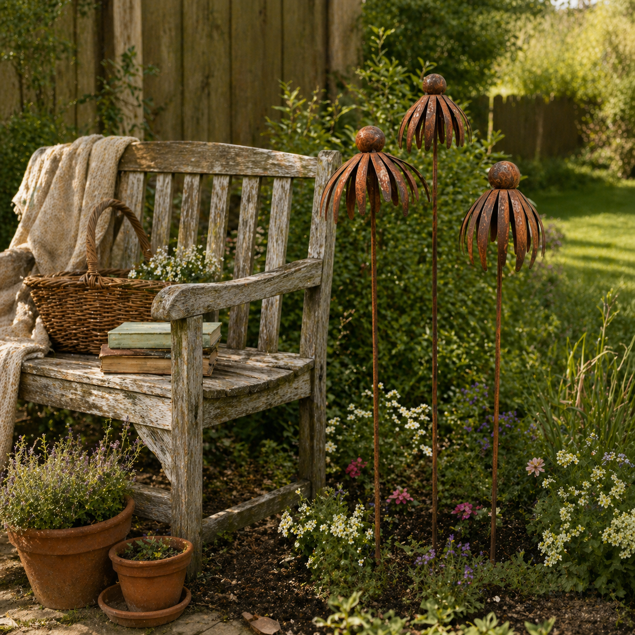 Three-Piece Vintage Metal Flower Garden Pergola Set-EASESTER