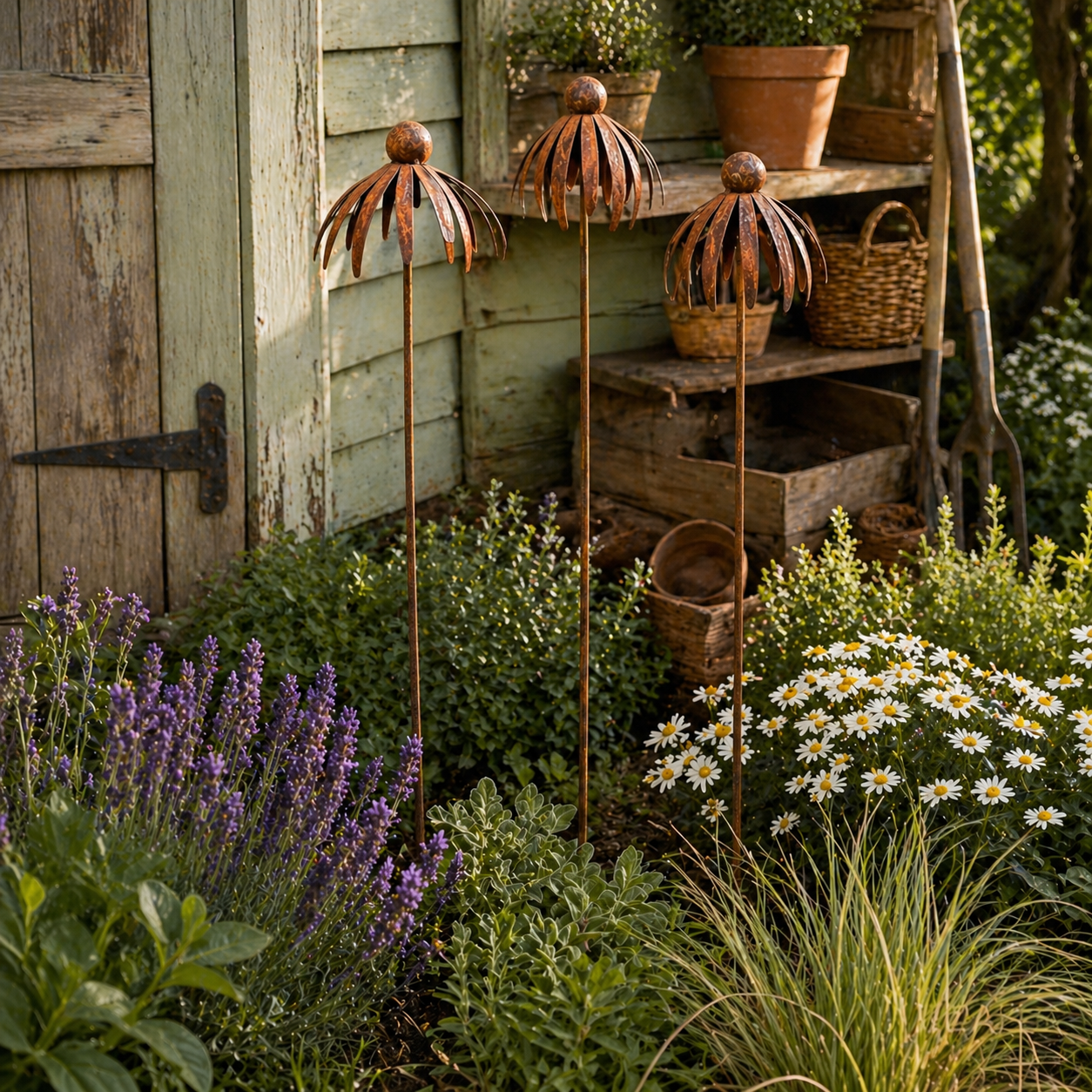 Three-Piece Vintage Metal Flower Garden Pergola Set-EASESTER