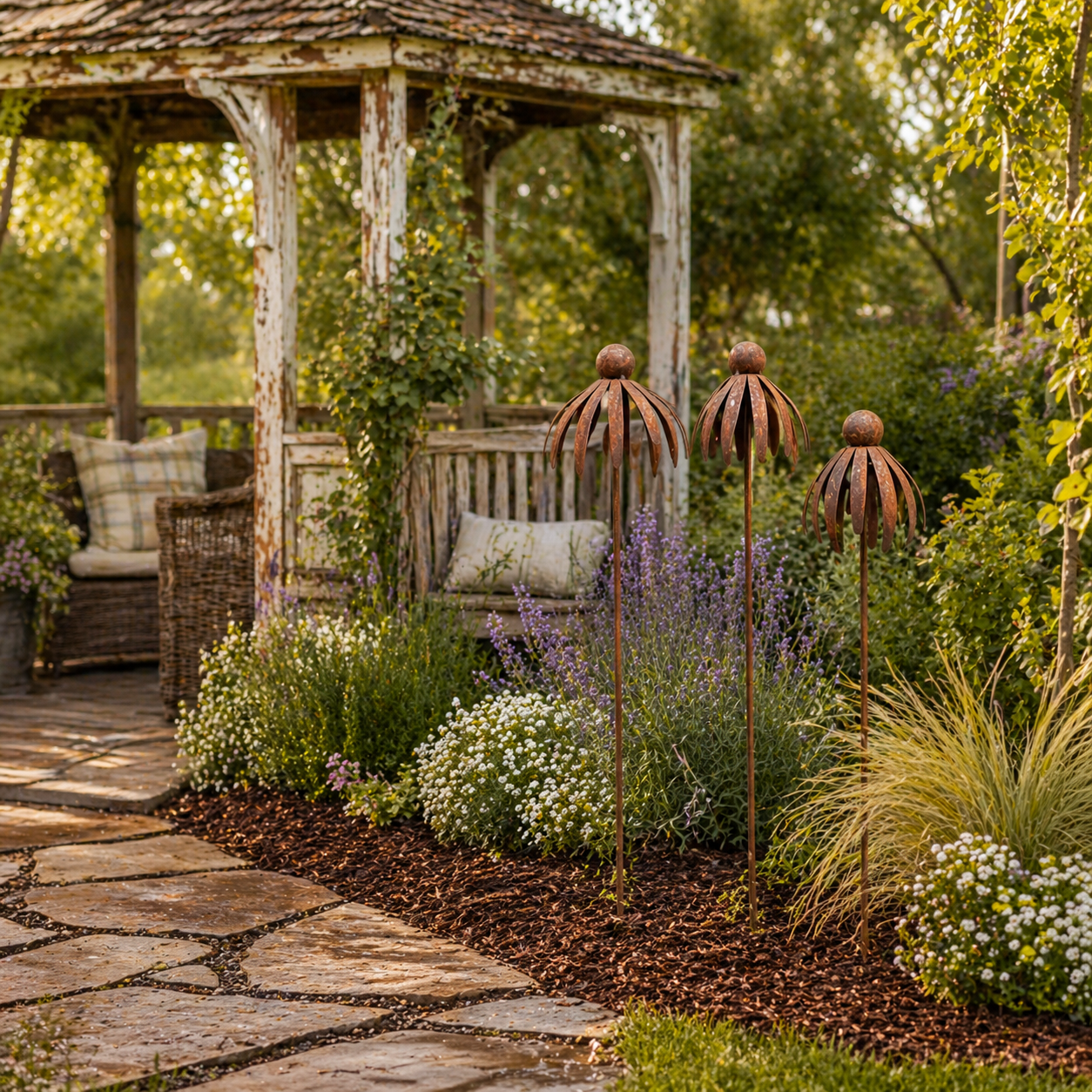 Three-Piece Vintage Metal Flower Garden Pergola Set-EASESTER