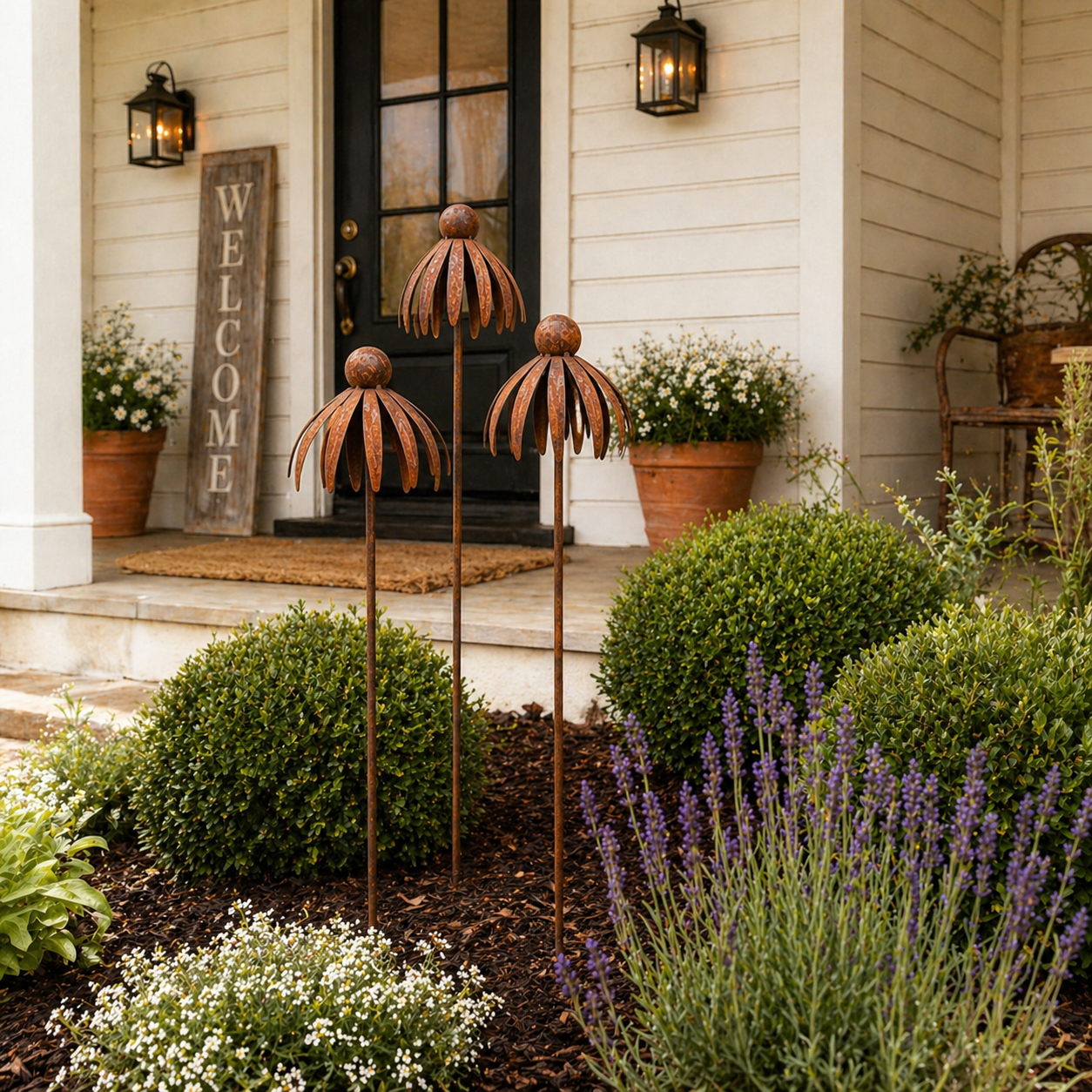Three-Piece Vintage Metal Flower Garden Pergola Set-EASESTER