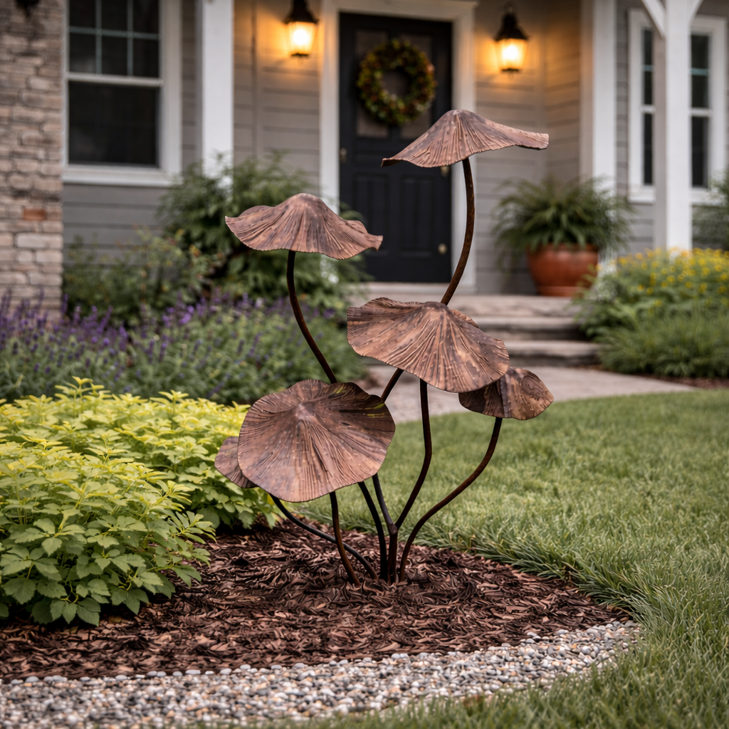 Rustic Iron Mushroom Garden Stake Décor for Yard, Porch & Planters-EASESTER