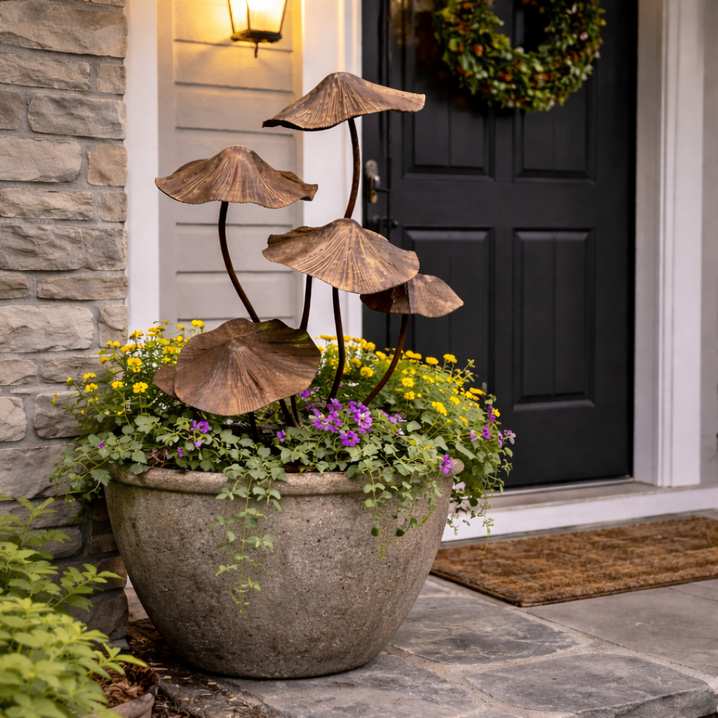 Rustic Iron Mushroom Garden Stake Décor for Yard, Porch & Planters-EASESTER