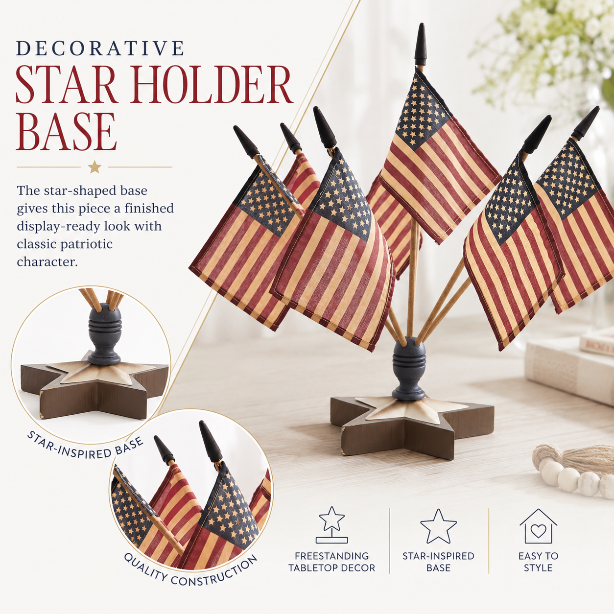 Vintage Americana Tabletop Flag Set With Star Holder-EASESTER