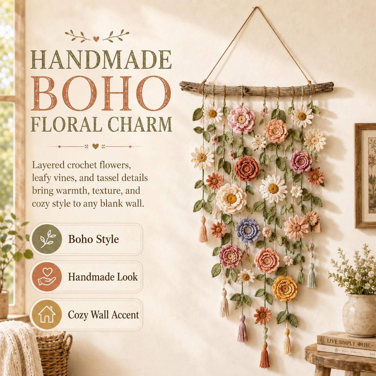 Boho Crochet Flower Wall Hanging Decor-EASESTER