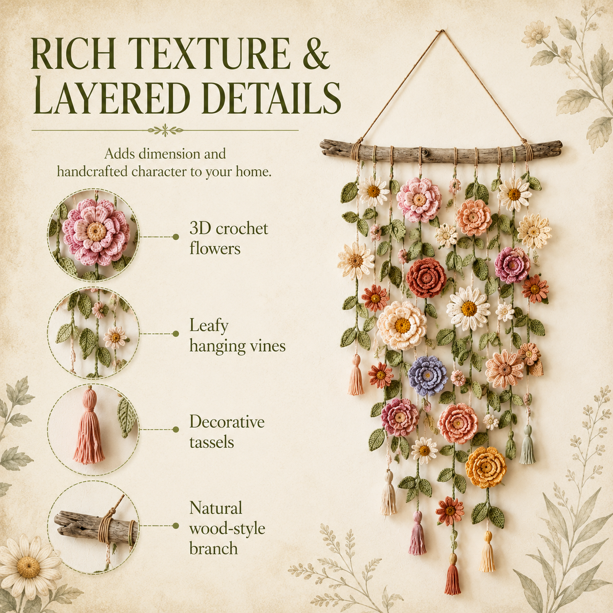 Boho Crochet Flower Wall Hanging Decor-EASESTER
