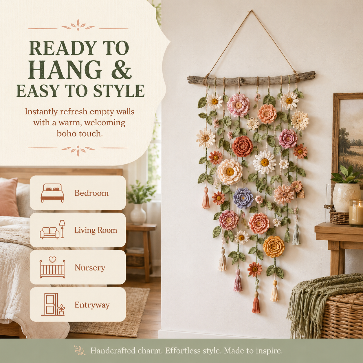 Boho Crochet Flower Wall Hanging Decor-EASESTER