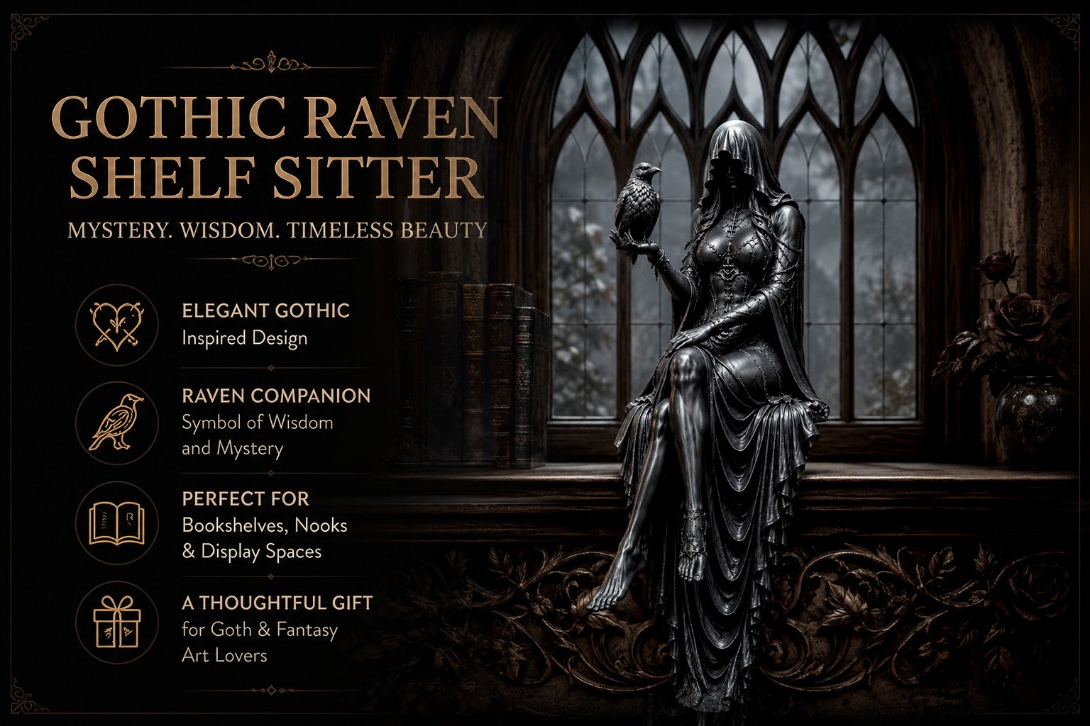 🔥Last Day 50% OFF 🖤 Gothic Raven Shelf Sitter Statue-EASESTER