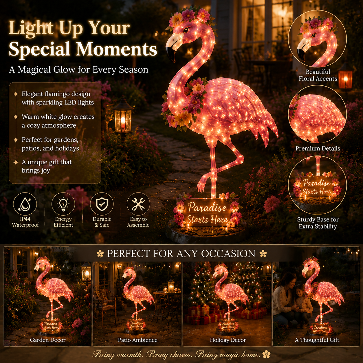 Flamingo Glow Garden Sculpture â€“ Tropical Pink Light-Up Yard Decor for Backyard & Patio Nights-EASESTER