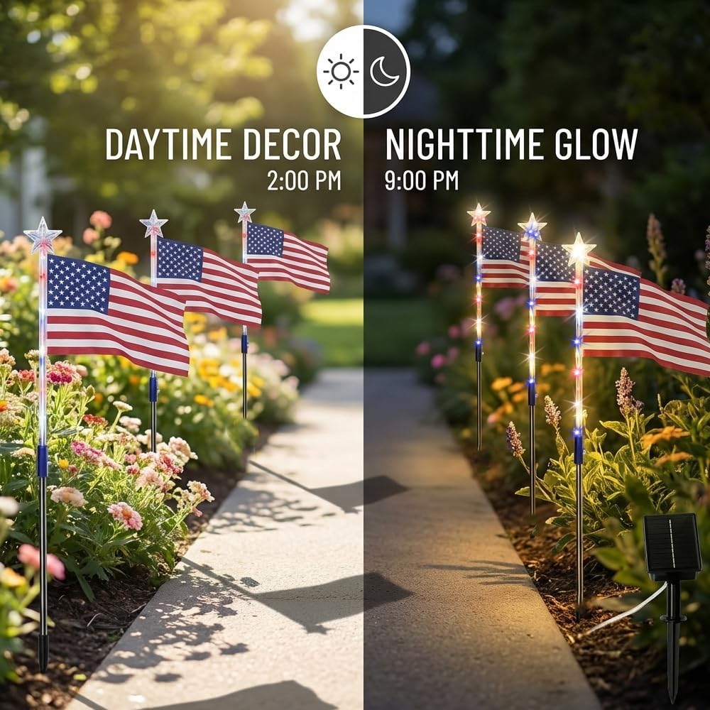 ğŸ”¥Last Day: 49% OFFğŸ”¥8 Solar American Flag Pathway Lights â€“ Red, White & Blue Yard Glow for 250th Independence Celebration ğŸ‡ºğŸ‡¸âœ¨-EASESTER