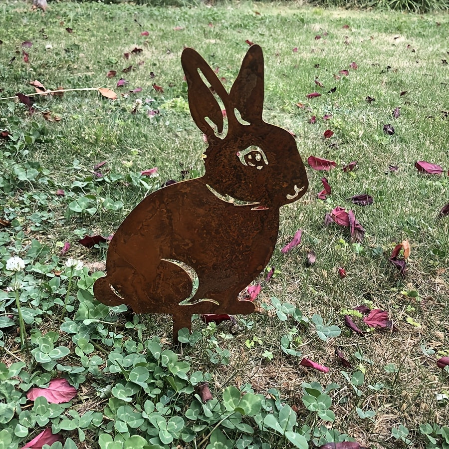 Metal Rabbit Garden Stake Rustic Bunny Lawn Yard Decor