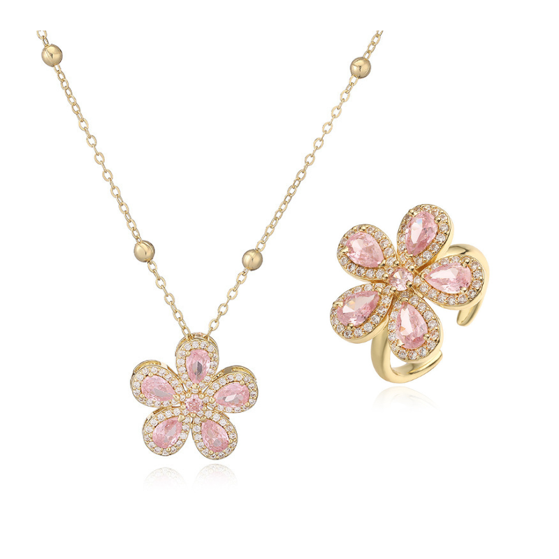 Five Petal Flower Necklace / Ring / Set