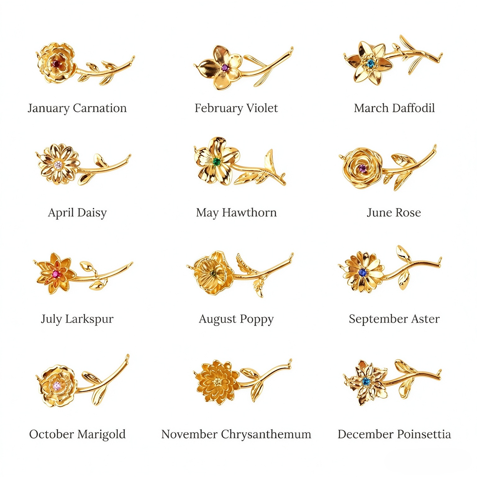 12 Months Birth Flower 3D Pendant Necklace