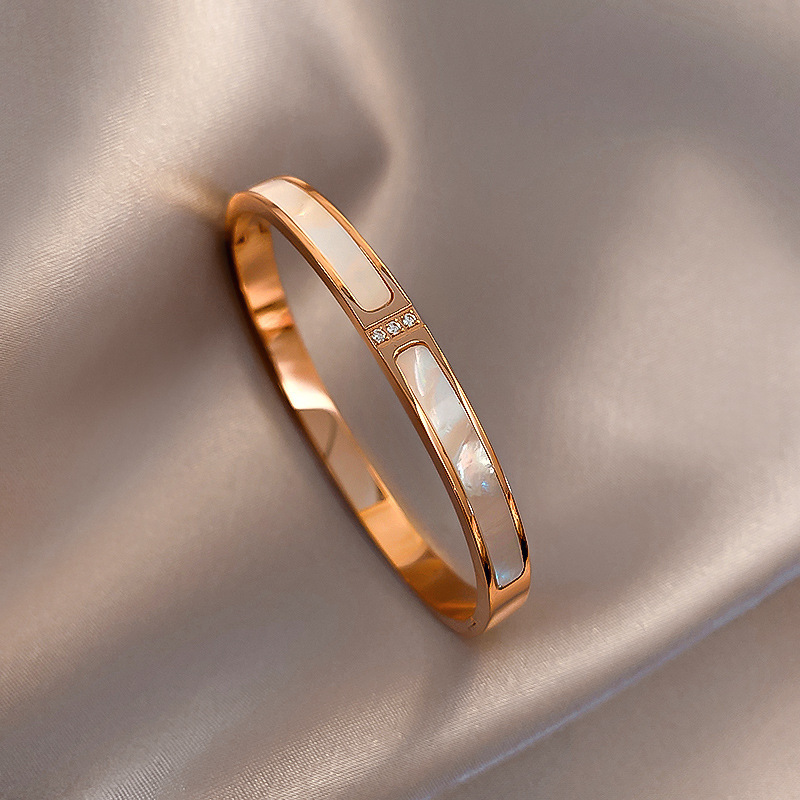 Dainty Zircon Inlaid Bangle, Affordable Luxury Rose Gold Stackable Bracelet for Women