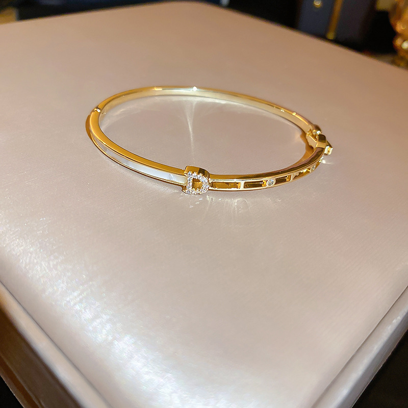 Dainty Zircon Inlaid Bangle, Affordable Luxury Rose Gold Stackable Bracelet for Women