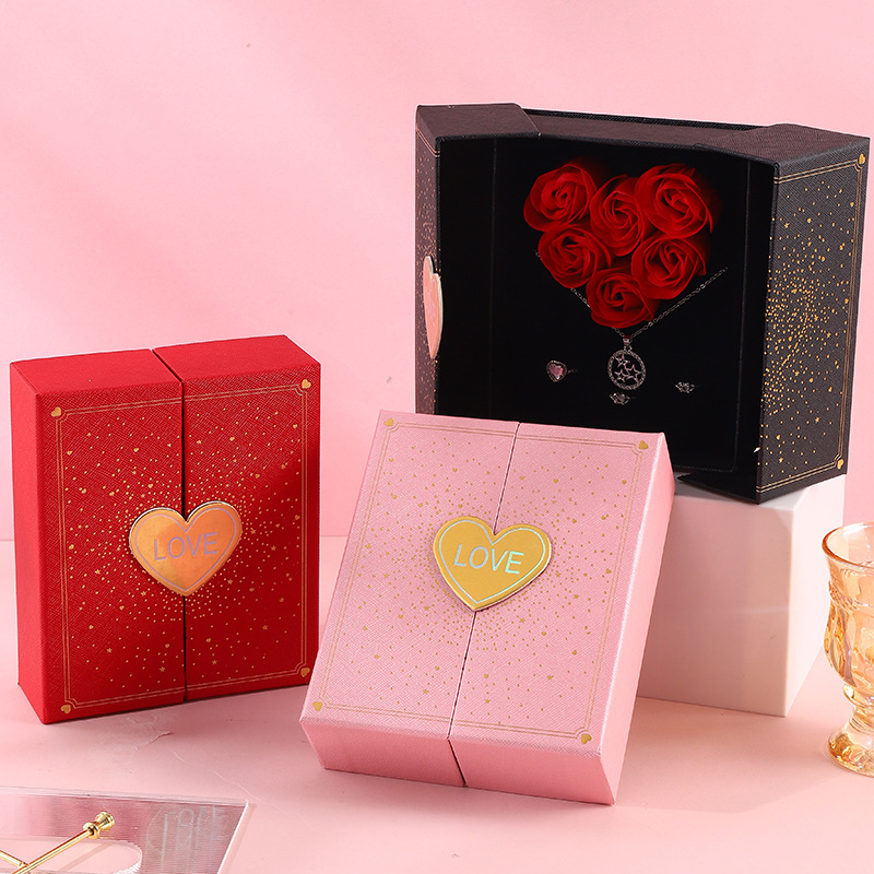 Double Opening Heart Shaped Soap Rose Jewelry Gift Box