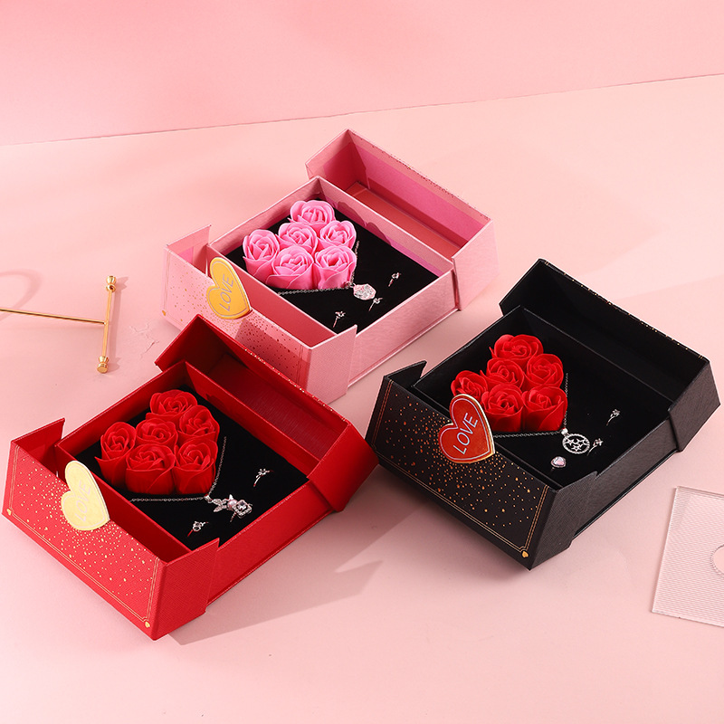 Double Opening Heart Shaped Soap Rose Jewelry Gift Box