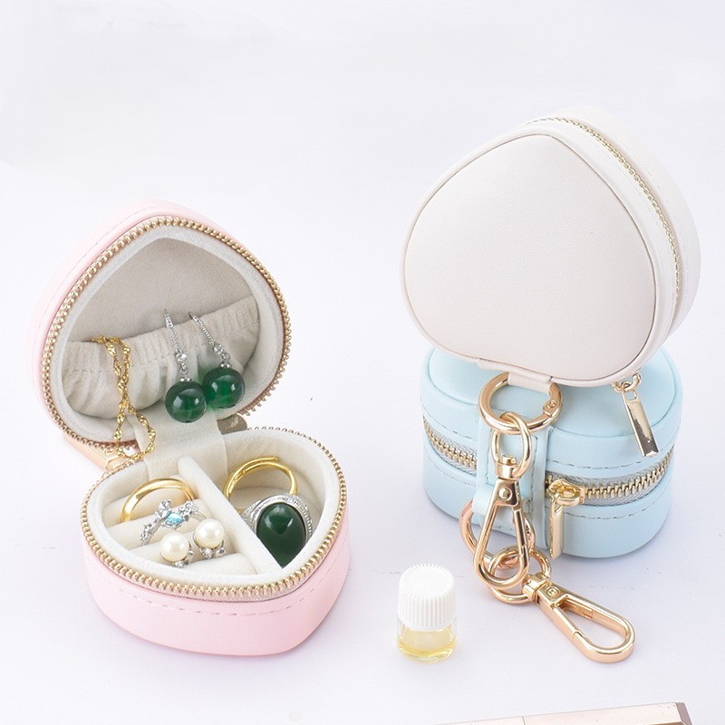 Heart Shaped Portable Keychain Jewelry Case, Mini Travel Jewelry Storage Box