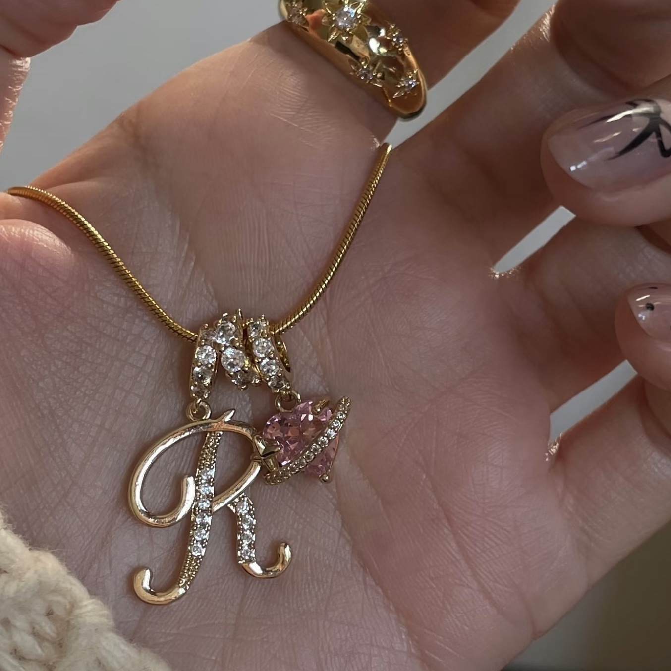 [Copy]Dainty Heart Initial Letter DIY Necklace Series, 22K Gold Plated Stainless Steel Chain with Zircon Pendant