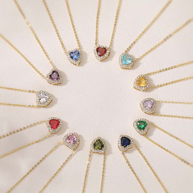 12 Monthly Birthstones Heart Necklace 