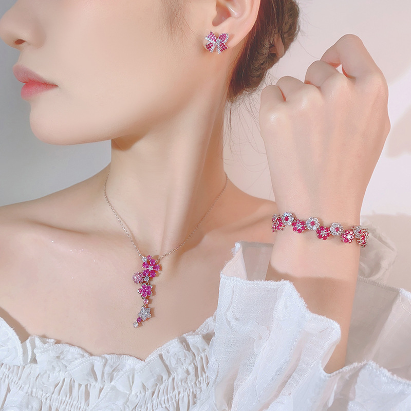 Pink Spiked Crystal Flower Bracelet / Necklaces