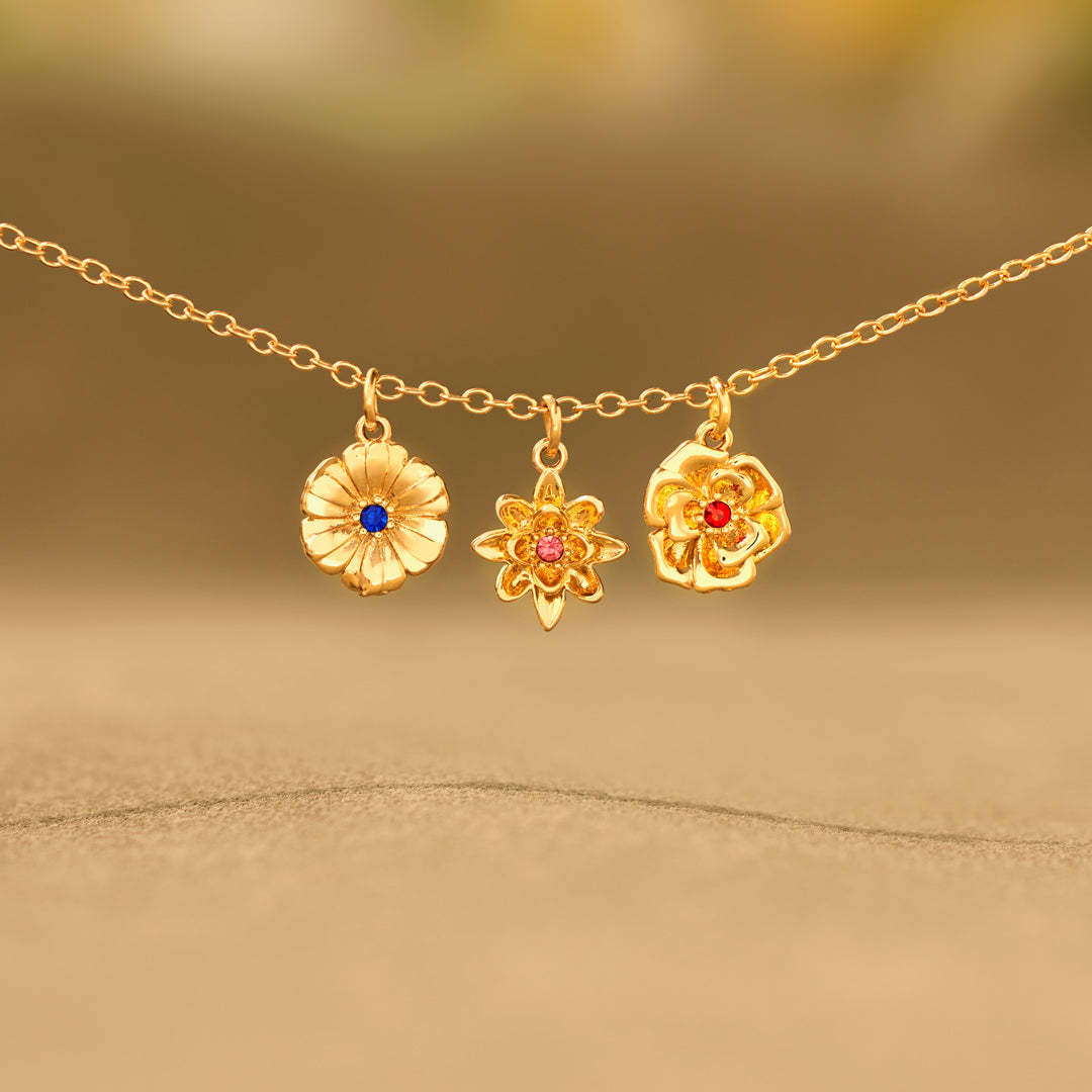 12 Months Birth Flower Pendant Necklace