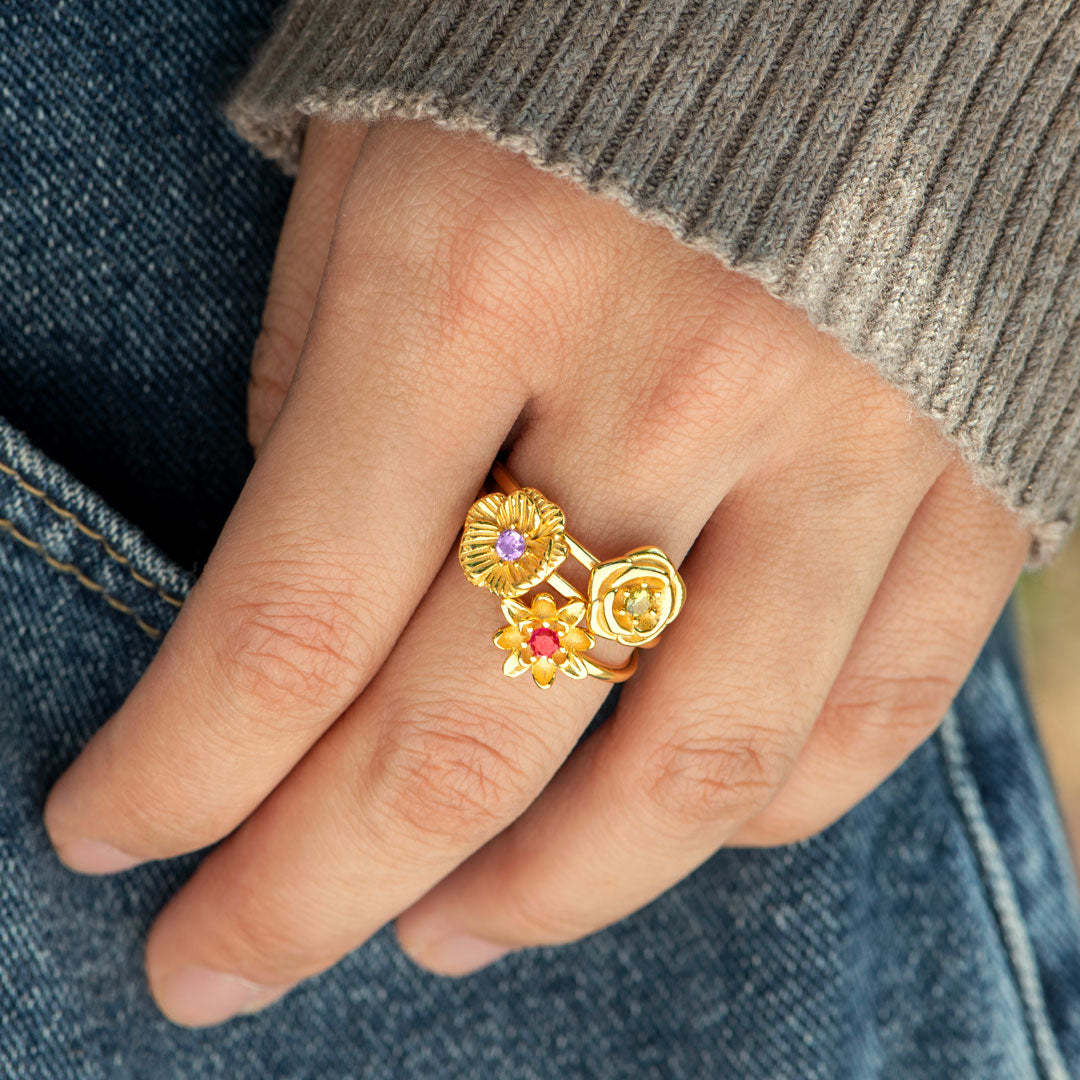 12 Months Birth Flower Pendant Necklace / Ring