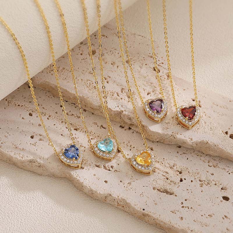 12 Monthly Birthstones Heart Necklace 