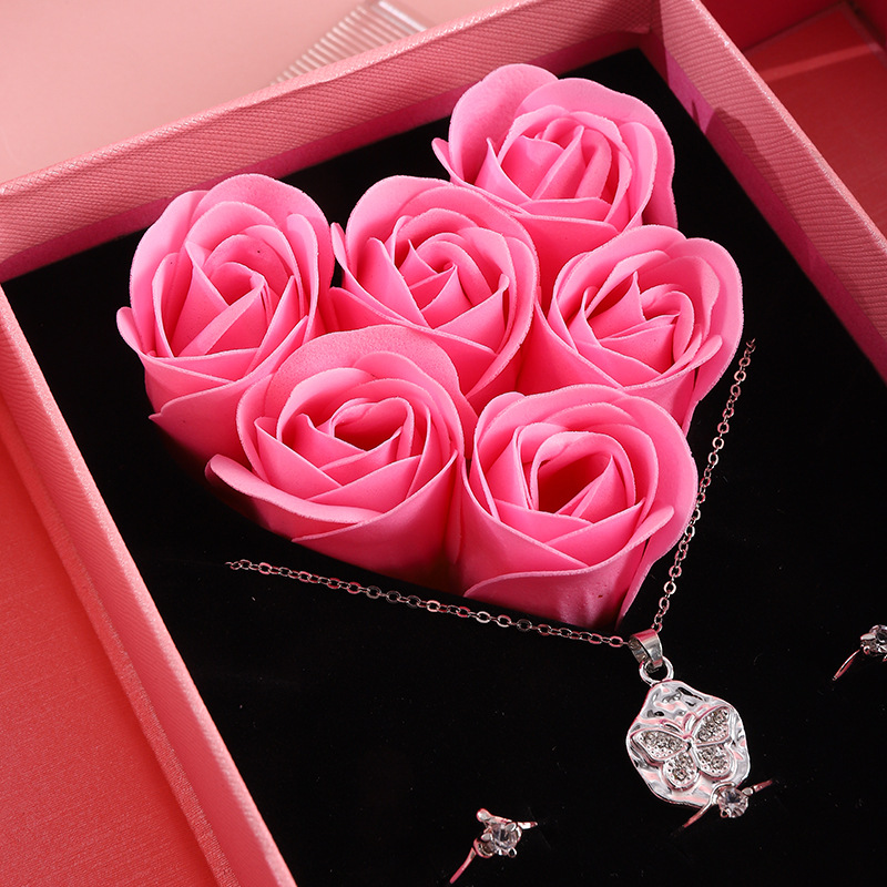Double Opening Heart Shaped Soap Rose Jewelry Gift Box