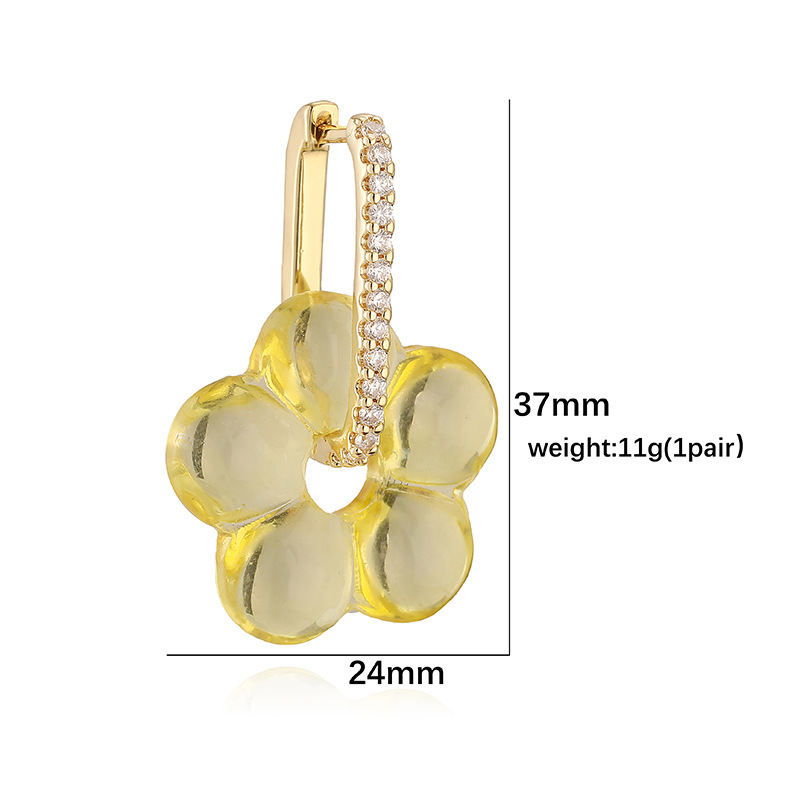 Zircon & Glass Five-Petal Flower Earrings