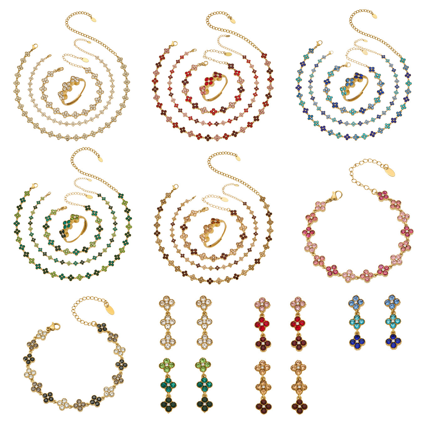 Luxury Sakura Bracelet / Necklace / Ring / Earrings / Set