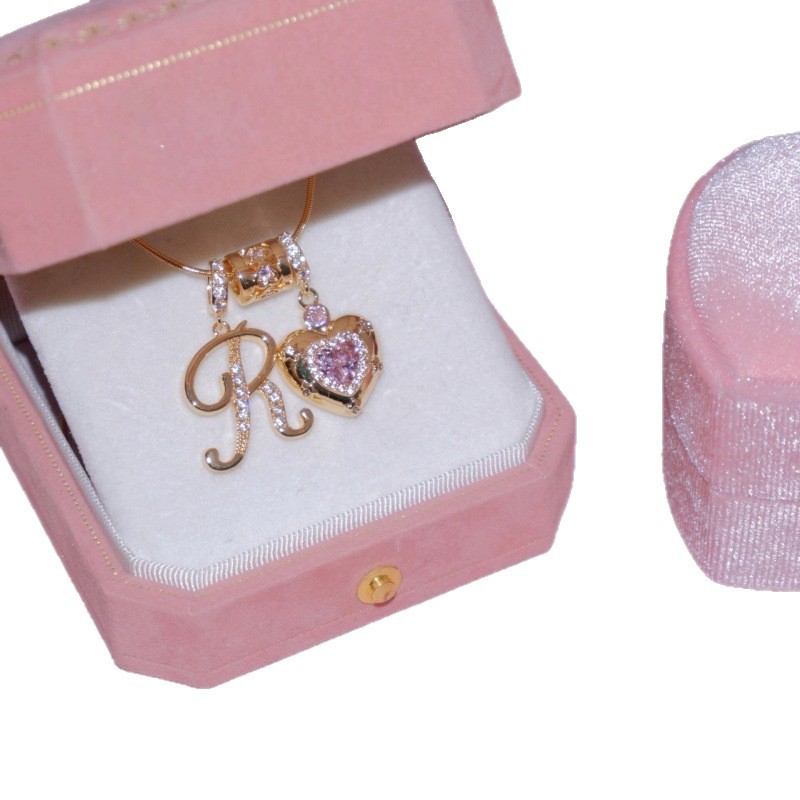 Dainty Heart Initial Letter DIY Necklace Series, 22K Gold Plated Stainless Steel Chain with Zircon Pendant