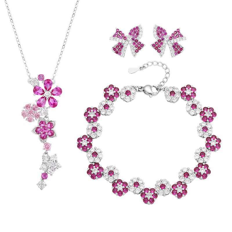 Pink Spiked Crystal Flower Bracelet / Necklaces