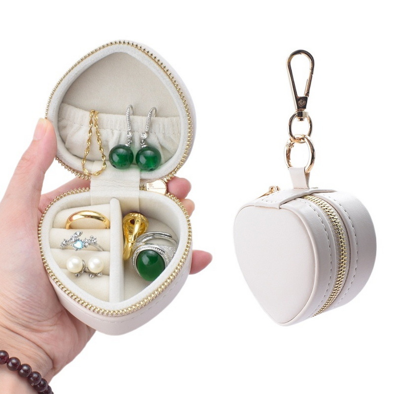 Heart Shaped Portable Keychain Jewelry Case, Mini Travel Jewelry Storage Box
