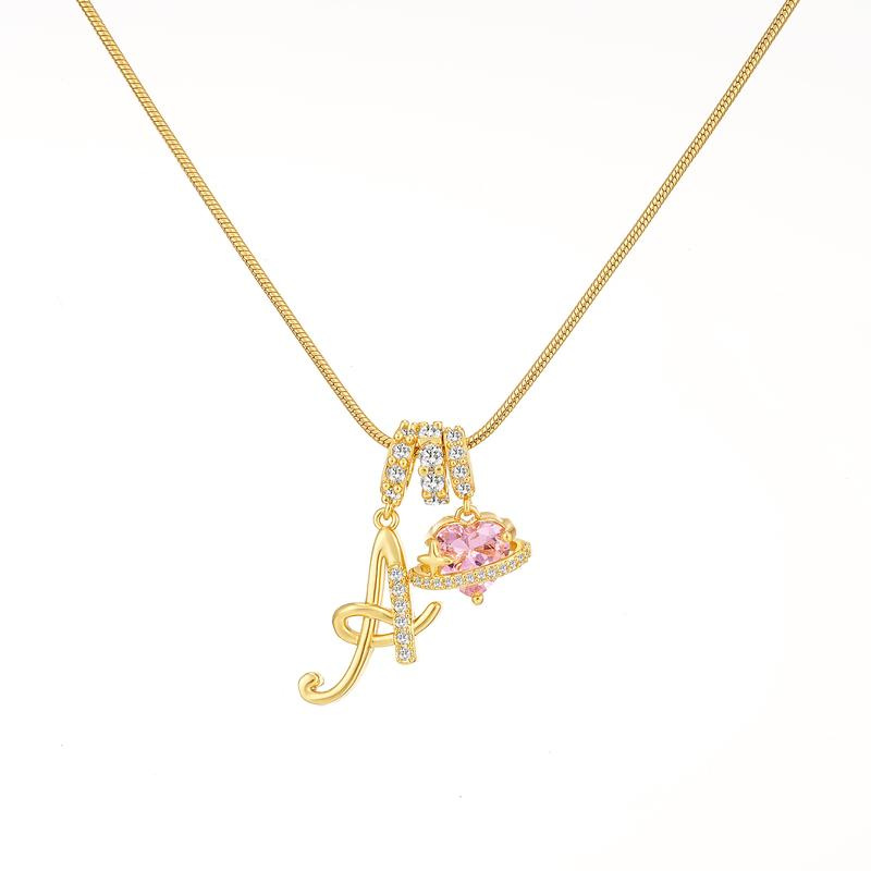 [Copy]Dainty Heart Initial Letter DIY Necklace Series, 22K Gold Plated Stainless Steel Chain with Zircon Pendant