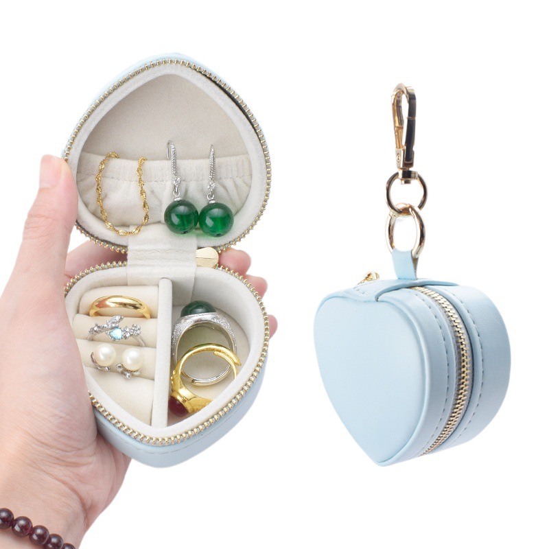 Heart Shaped Portable Keychain Jewelry Case, Mini Travel Jewelry Storage Box